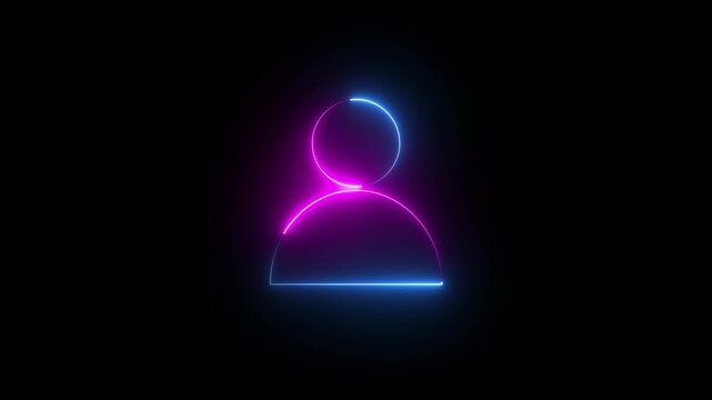 Neon glowing user profile icon animation with pulsing blue and pink light effect