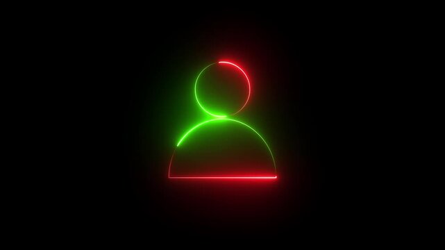 Neon glowing user profile icon animation with red and green light trails