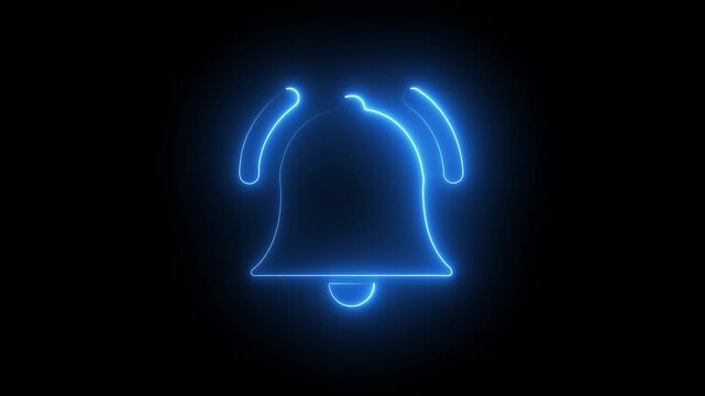 Glowing neon notification bell icon animation for social media and digital alerts