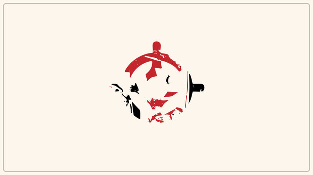 Distressed Grunge Bullseye Emblem Showcasing Fragmented Red Black Circular Design