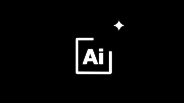 Artificial intelligence ai icon animation with glowing sparkle effect on black background