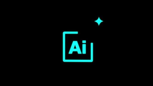 Artificial intelligence ai icon animation with glowing sparkle effect on black background