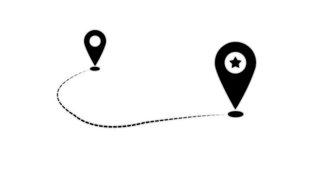 Animated map route with location pin and destination marker icon