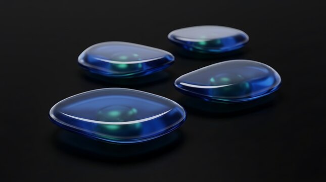 Four polished blue lapis lazuli stones arranged on a dark surface