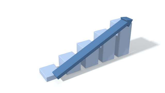 Bar chart with rising arrow indicating growth and progress for business reports
