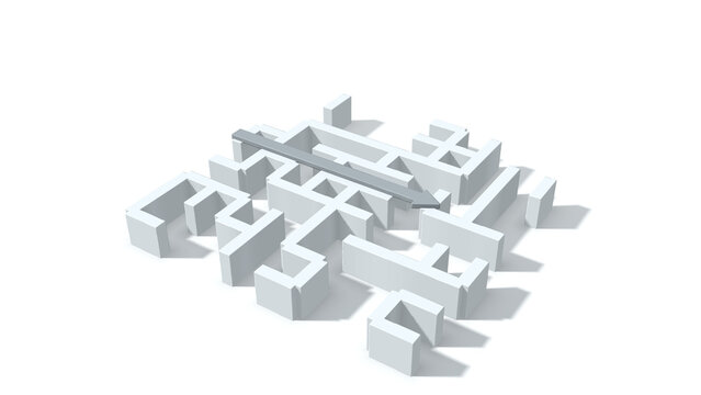 Maze with arrow showing path through complex labyrinth for business solution or strategy concept