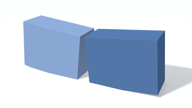 Blue boxes set with geometric shapes and 3D objects for design or infographic