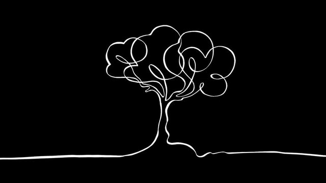 Animation of a white line drawing of a tree on a transparent background.