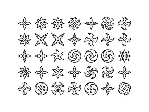 Shuriken throwing stars ninja weapon icon set