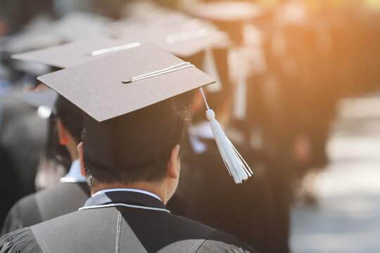 backside graduation hats during commencement success graduates of the university, Concept education congratulation. Graduation Ceremony ,Congratulated the graduates in University during commencement