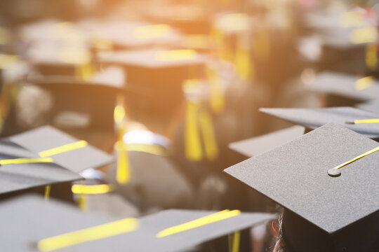  backside graduation hats during commencement success graduates of the university, Concept education congratulation. Graduation Ceremony ,Congratulated the graduates in University during commencement