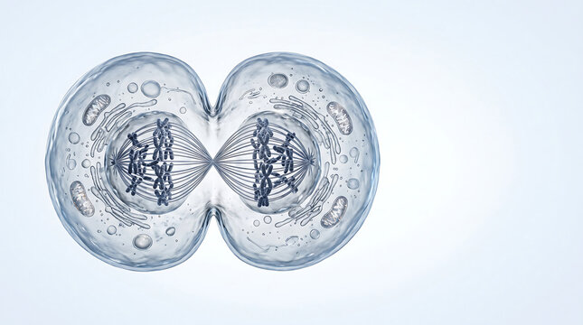Cell division during mitosis telophase showing chromosomes spindle fibers and cytokinesis