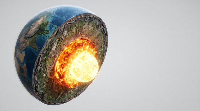 Cross section of planet Earth showing internal layers crust mantle outer core inner core structure