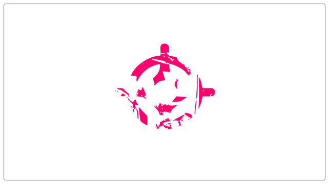 Fragmented Hot Pink Bullseye Reticle Splattered in Rugged Distressed Grunge Style
