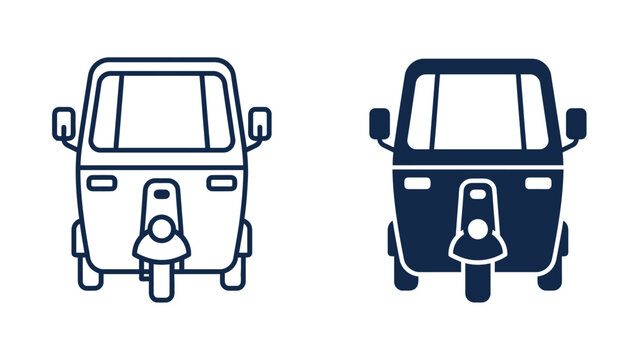 Auto rickshaw icons vector illustration graphic set featuring flat line art and solid silhouettes