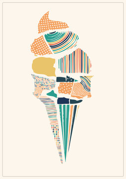 Playful Abstract Ice Cream Cone Formed by Fragments and Stripes