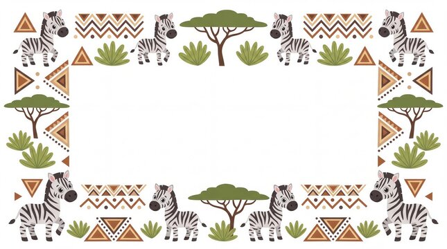 Cute African Safari Zebra Frame Border Template with Tribal Patterns