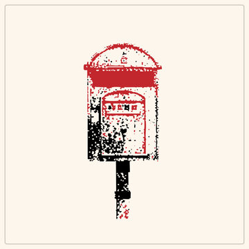 Distressed Red British Postbox Grunge Halftone Vector Art Isolated on Transparent Background