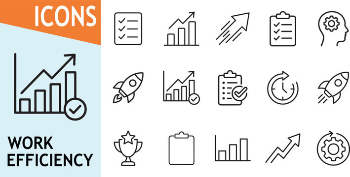 Business growth icons set for efficiency analysis.
