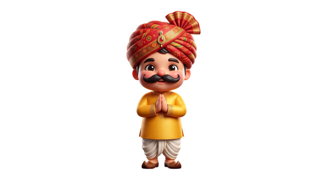 3d indian man with mustache wearing red turban isolated on transparent background