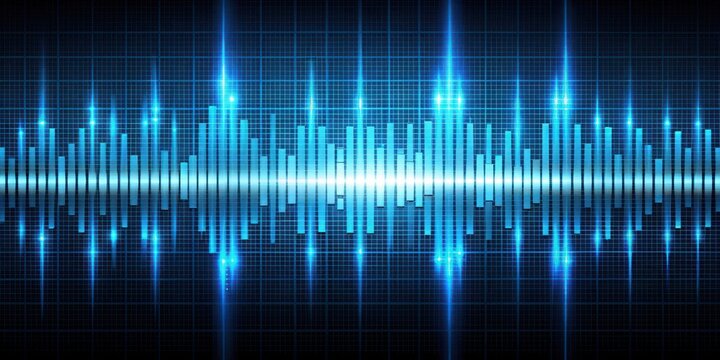 Audio waveform with blue equalizer graphic and frequency spectrum