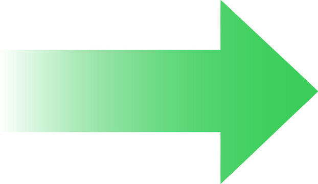 Green gradient arrow pointing right. Directional sign and navigation pointer icon PNG graphic