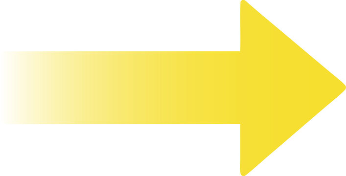Bright yellow arrow pointing right with gradient tail. Direction pointer and navigation symbol PNG overlay