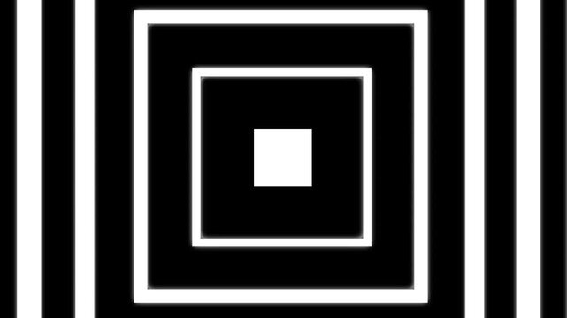 Black and white geometric square tunnel zooming in an endless loop
