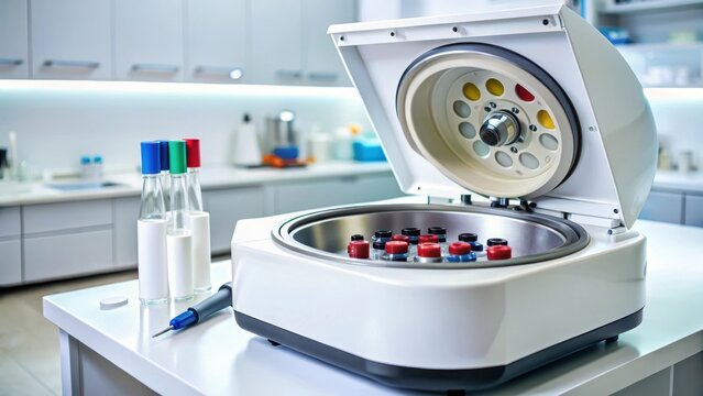 Microcentrifuge machine with capillary tube for blood sample separation and analysis in a laboratory setting, centrifuge machine, blood analysis
