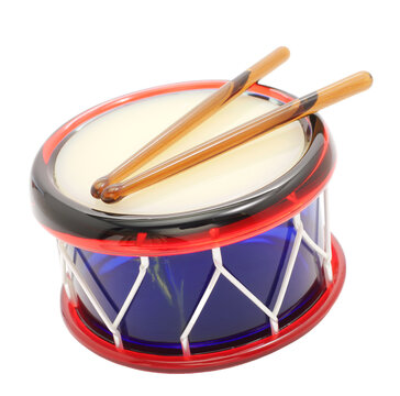 Glass toy drum figurine in navy and red with two drumsticks
