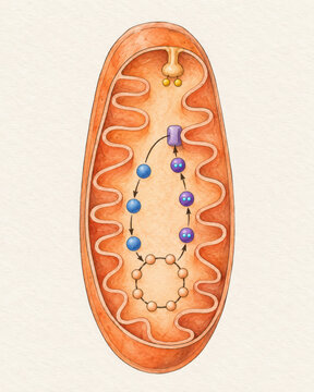 NAD+ cellular energy mechanism illustrations showing biochemical process inside mitochondrion with molecular structures and energy flow in biology