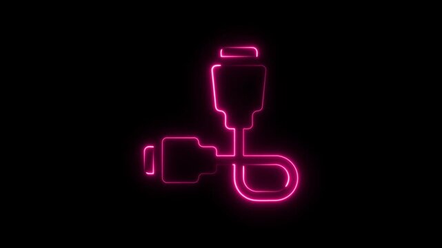 Neon pink glowing hdmi cable icon on a dark background