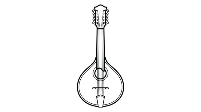 Mandolin string instrument featuring bold black outlines in a clean minimalist digital vector art style