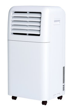 Portable Mobile Air Conditioner with Adjustable Louvers and Wheels Isolated on Transparent Background