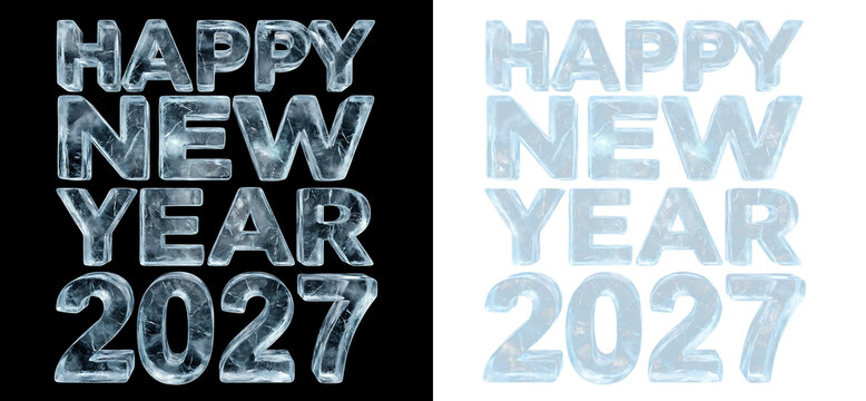 Happy new year 2027 ice typography text isolated on transparent background