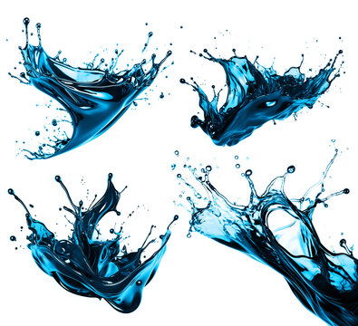 La explosi&oacute;n de salpicaduras de agua azul estableci&oacute; la transparencia de PNG. Salpicaduras din&aacute;micas y r&aacute;fagas refrescantes de agua azul cristalina aisladas en PNG transparente.