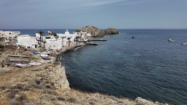 Scenic seascape at La Isleta del Moro, Provinca de Almeria, Cabo de Gata natural park, Spain.