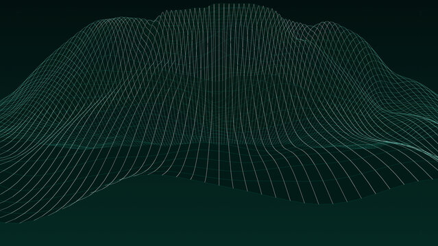 Abstract 3D Wireframe Mountain Peak Blueprint Topographic Mesh Cyber Emerald Widescreen Background