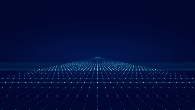 Abstract 3D Perspective Cyber Grid Floor Virtual Horizon Cyan Navy Widescreen Background