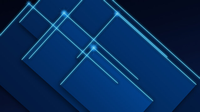 Abstract Geometric Neon Edge Plates Cyber Blue Technology Widescreen Background