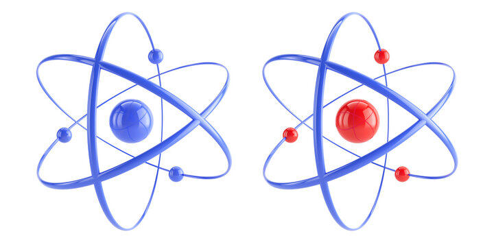 Atom 3d icon. Science, Quantum Physics concept - Molecule symbol or atom symbol isolated on white - 3d illustration