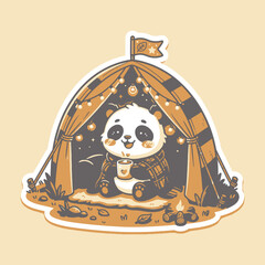 Cute Panda Camping Cozy Tent with Lights and Hot Drink © moh