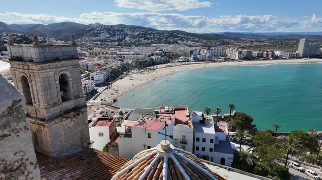 Scenic summer sight in Peniscola, beautiful seaside town in the Province of Castellon, Valencian Comunity, Spain.
