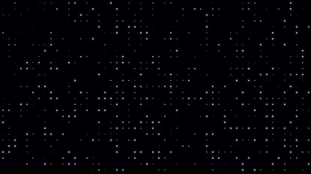 Bright halftone dots texture animated on black background. Flickering sphere Random Dots in distorted pattern. Dynamic white circles creating a grid looping texture. Many small balls are blinking.
