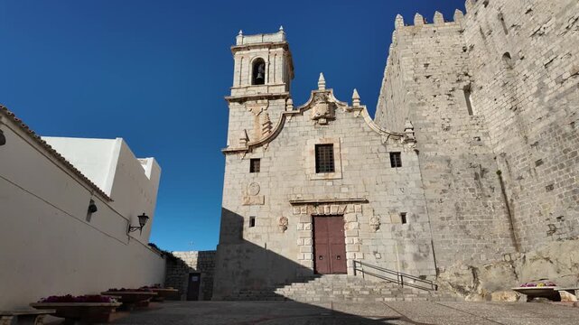 Scenic summer sight in Peniscola, beautiful seaside town in the Province of Castellon, Valencian Comunity, Spain.