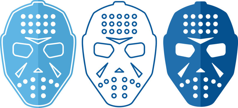 Vintage hockey goalie mask icon set retro slasher horror disguise halloween costume symbol vector illustration for ice hockey protective gear