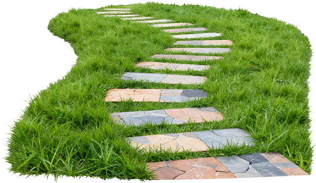 Garden Stone Stepping Stones Walkway Asset on Green Lawn