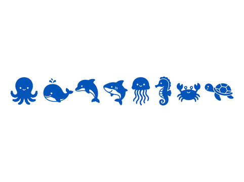 Oceanic Marine Creatures Silhouette Collection.