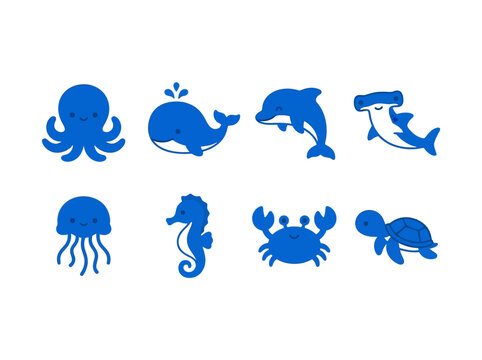 Illustrated Marine Life Icons Set.