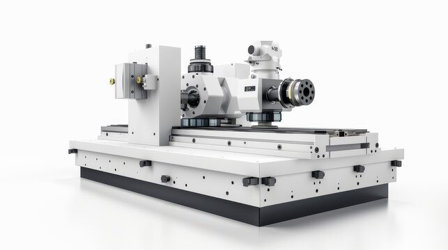 Industrial cnc machine with automatic tool changer on worktable